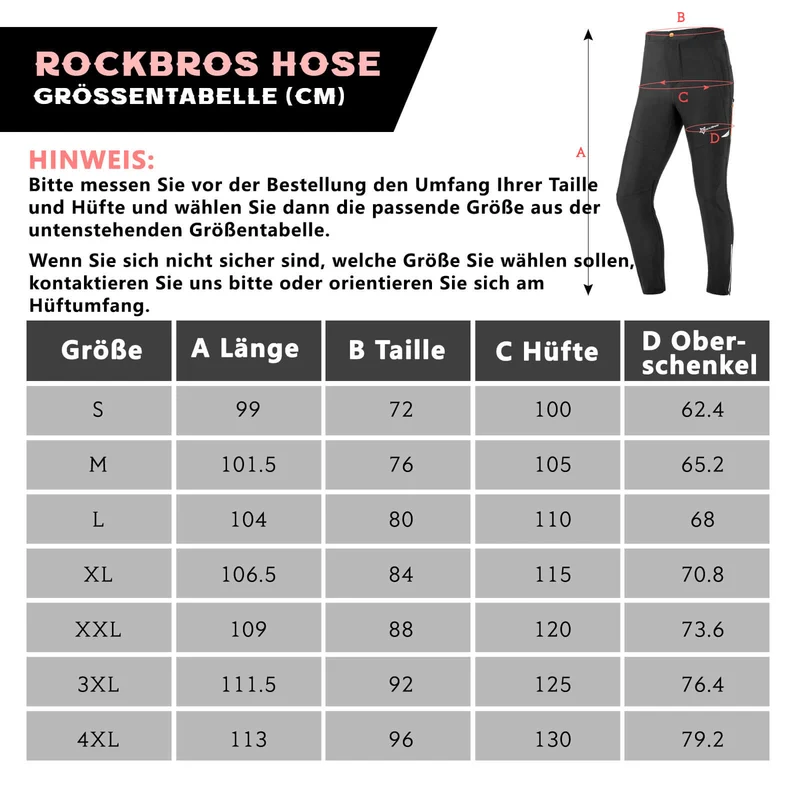 ROCKBROS Heren Radlerhose Atmungsaktiv Lang Fahrradhose M-4XL