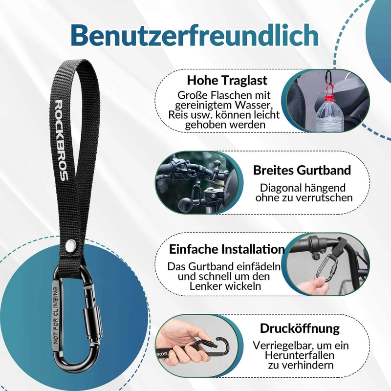 ROCKBROS Fahrrad Karabinerhaken Multifunctioneel met Strapazierfähigem Gurt