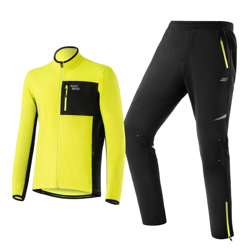 ROCKBROS Herren Fahrradjacke & Hose Set Winter Gelb Winddicht Warm voor Outdoor Spor