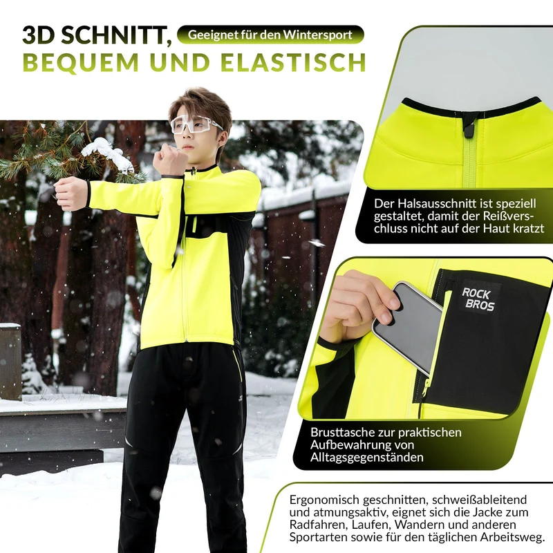 ROCKBROS Herren Fahrradjacke & Hose Set Winter Gelb Winddicht Warm voor Outdoor Spor