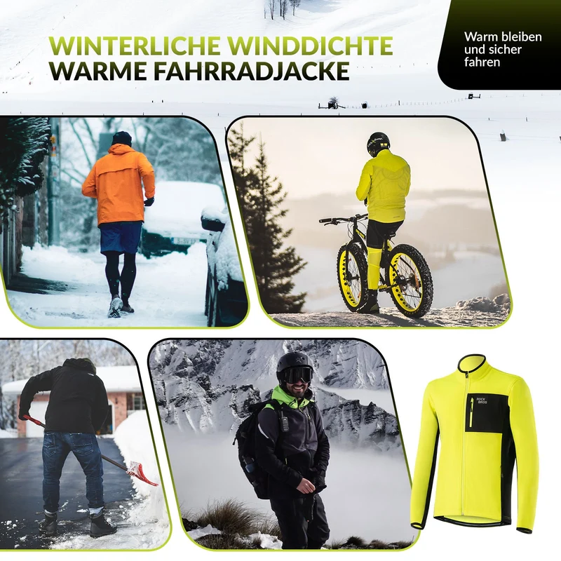 ROCKBROS Herren Fahrradjacke & Hose Set Winter Gelb Winddicht Warm voor Outdoor Spor