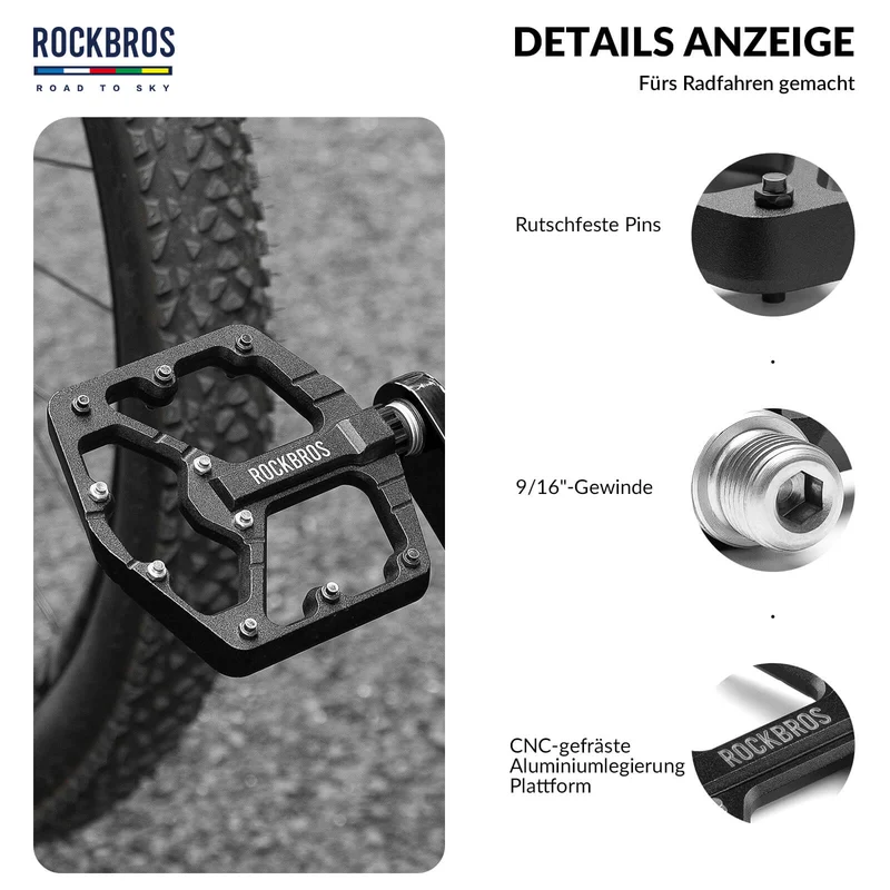 ROAD TO SKY Платформа Fahrradpedale 9/16 Zoll Rutschfest Wasserdicht