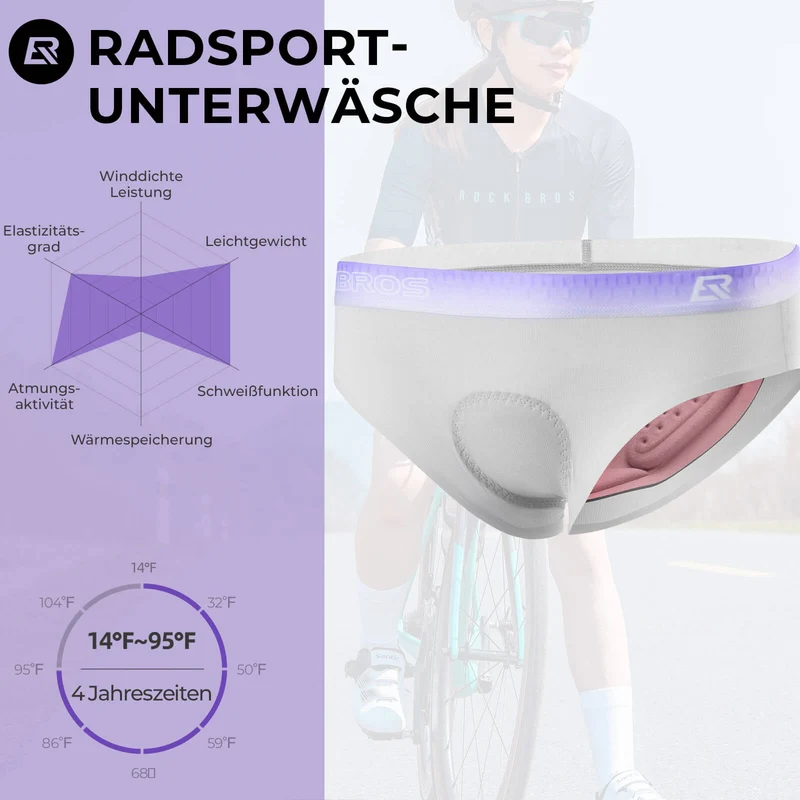 ROCKBROS Damen Radunterhose Atmungsaktive 4D Gepolsterde Radlerhose Elastisch