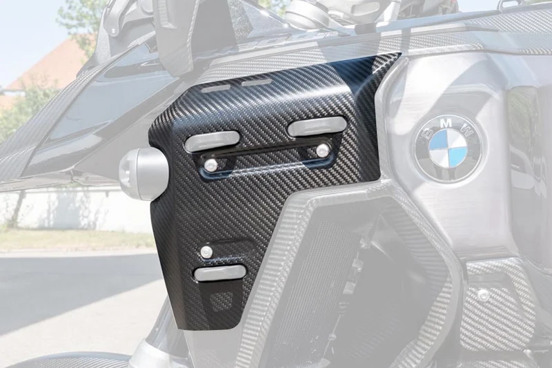 Ilmberger left radiator cover with holes for cooler bag mounts â matt carbon â R 1300 GS Adventure