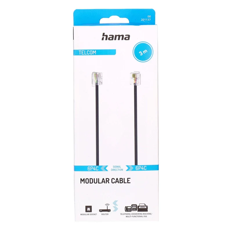 Hama 00201137 Telefonkabel 3 m Schwarz