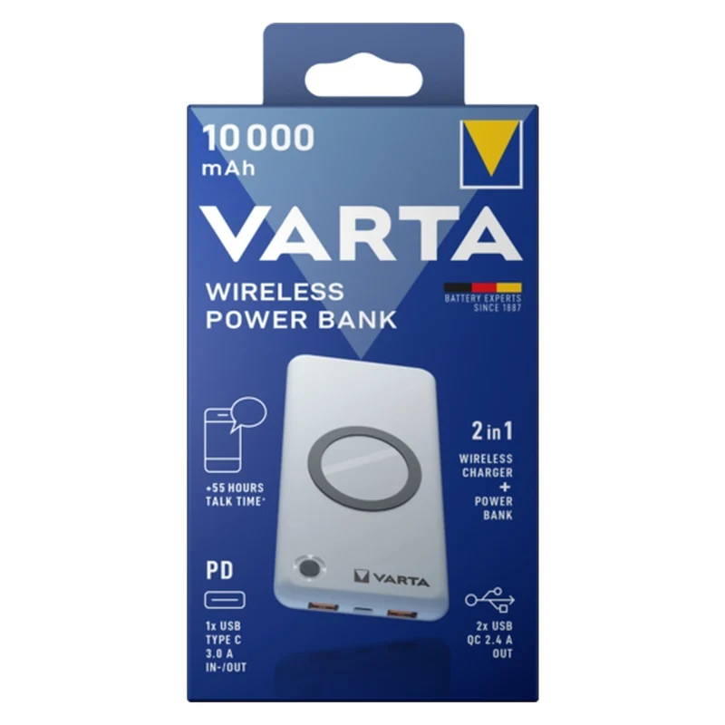 Varta 57913 Lithium Polymer (LiPo) 10000 mAh Kabelloses Aufladen Weiß