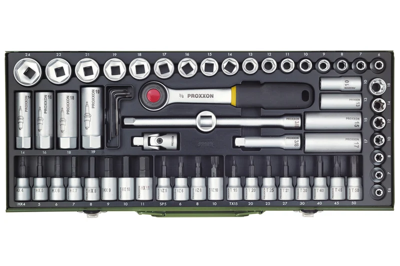 PROXXON compact set with 3/8'â ratchet, 65-piece