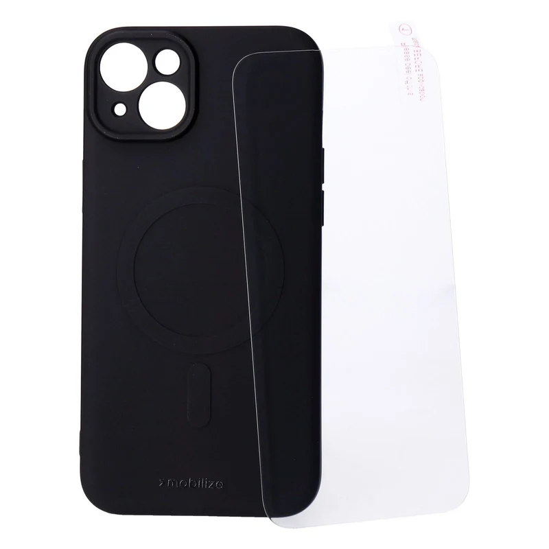 Mobilize Protection Pack iPhone 15 Plus Silikon Case schwarz und Displayschutz