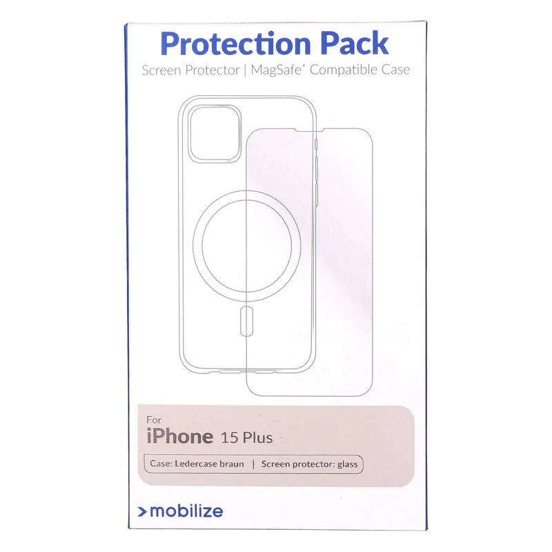 Mobilize Protection Pack iPhone 15 Plus Ledercase braun und Displayschutz