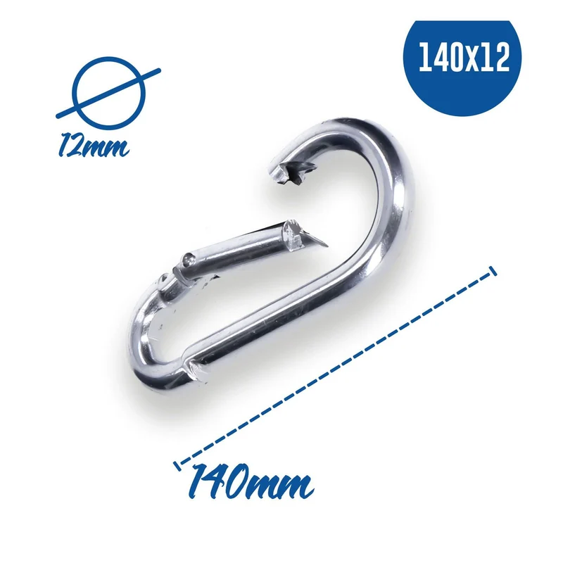 5x Karabinerhaken 140x12 Stahl verzinkt DIN 5299 C-Form (Birne) rostfrei Schnapphaken bis 450Kg