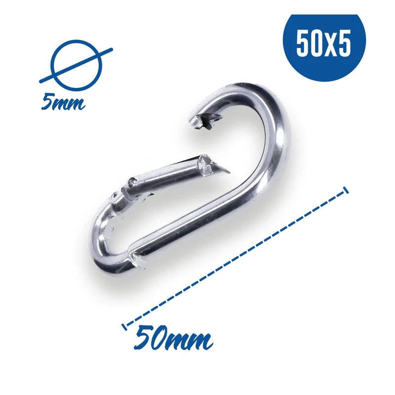 10x Karabinerhaken 5 x 50 mm verzinkt DIN5299 C-Form (Birne) rostfrei Schnapphaken bis 120kg