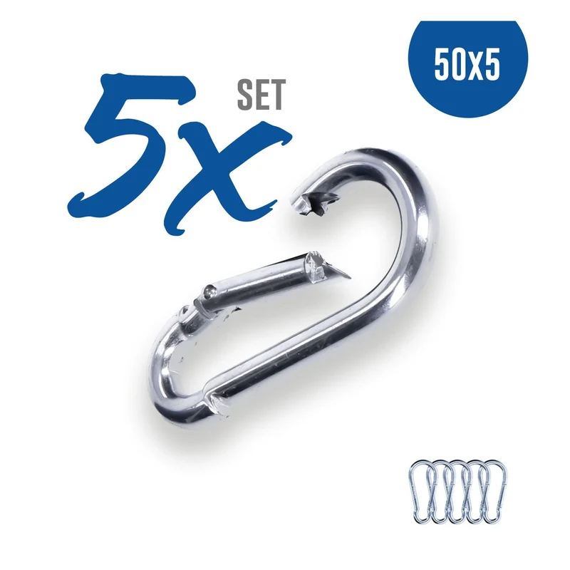 5x Karabinerhaken 50x5 mm Stahl verzinkt DIN5299 C-Form (Birne) rostfrei Schnapphaken bis 120Kg
