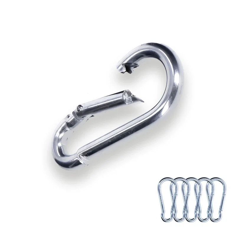 5x Karabinerhaken 50x5 mm Stahl verzinkt DIN5299 C-Form (Birne) rostfrei Schnapphaken bis 120Kg