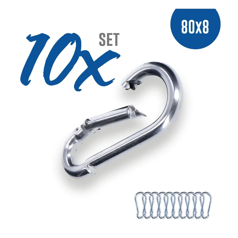 10x Karabinerhaken 8 x 80 mm verzinkt DIN5299 C-Form (Birne) rostfrei Schnapphaken bis 230kg