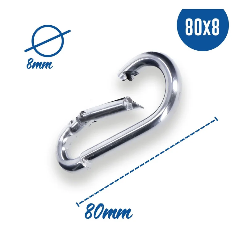 5x Karabinerhaken 80x8 mm Stahl verzinkt DIN5299 C-Form (Birne) rostfrei Schnapphaken bis 230Kg
