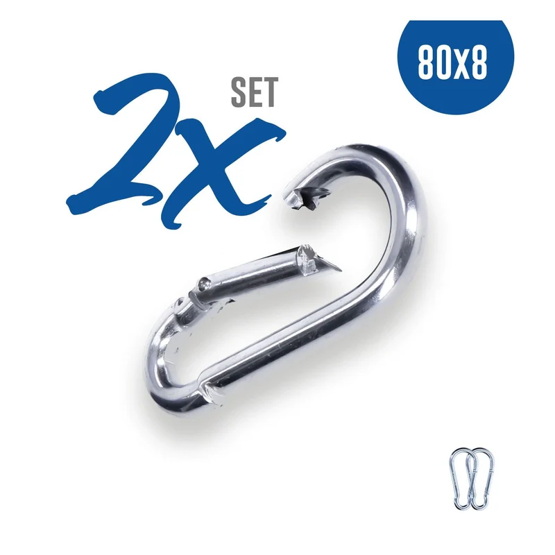 2x Karabinerhaken 80x8 mm Stahl verzinkt DIN5299 C-Form (Birne) rostfrei Schnapphaken bis 230Kg