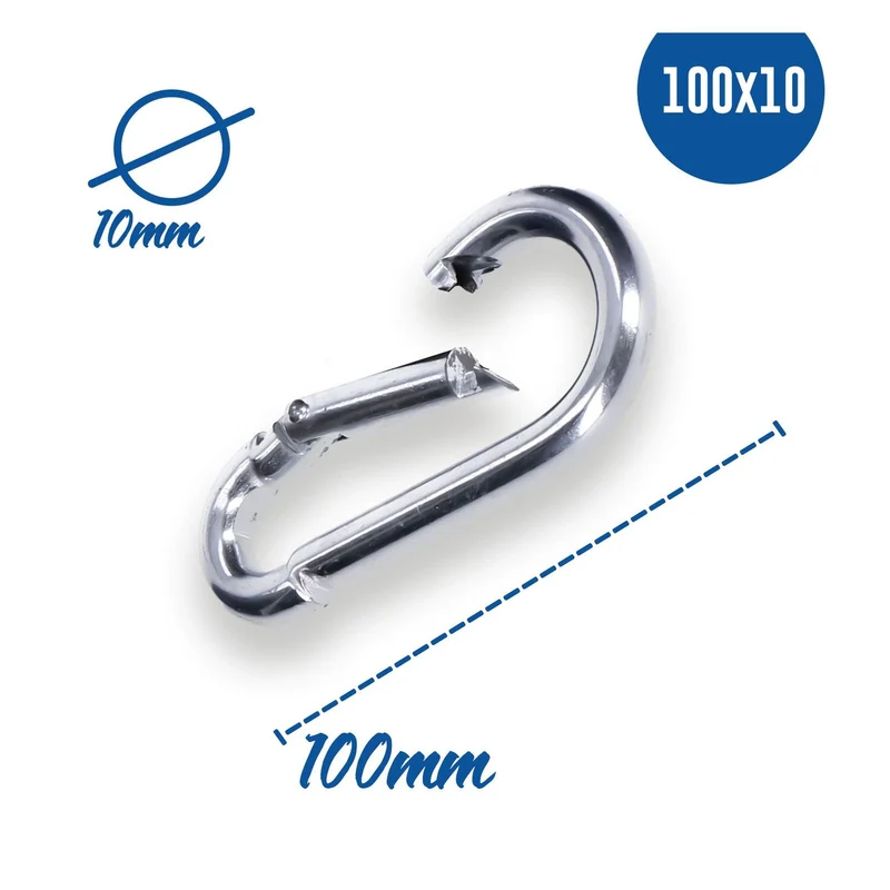 2x Karabinerhaken 100x10 mm Stahl verzinkt DIN5299 C-Form (Birne) rostfrei Schnapphaken bis 350Kg