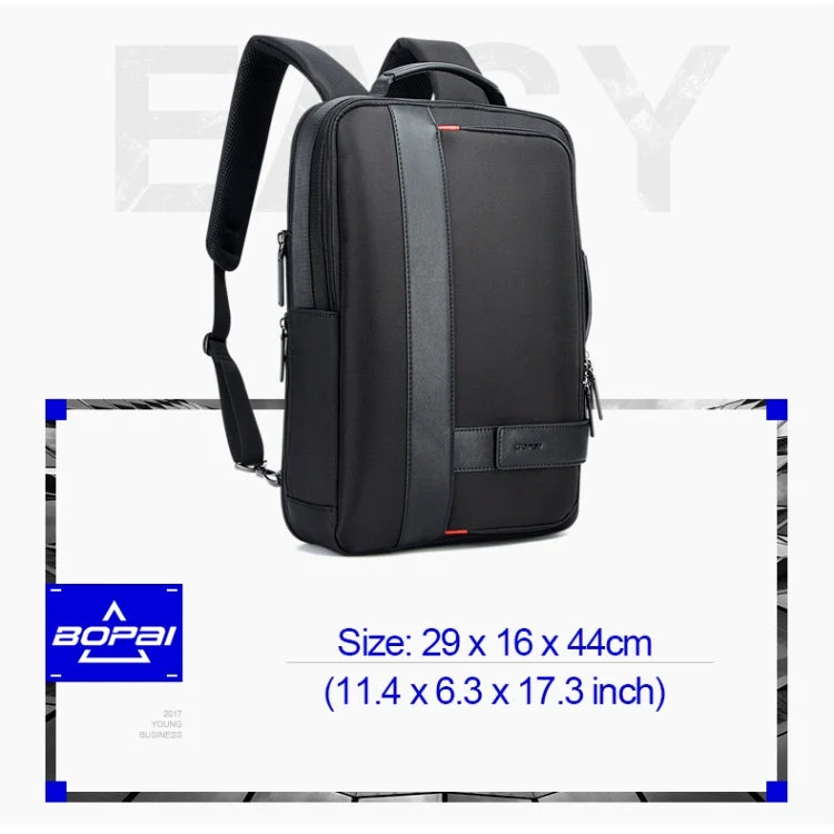 Skanto | Bopai 751-006561 Große Kapazität Business Casual Atmungsaktiver Laptop-Rucksack mit externem USB-Anschluss, Größe: 29 x 16 x 44 cm (Schwarz)