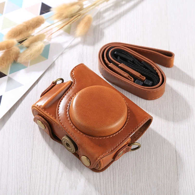 Skanto | Vollformat PU-Leder Kameratasche mit Schultergurt für Canon G9X / G9X II (Braun)