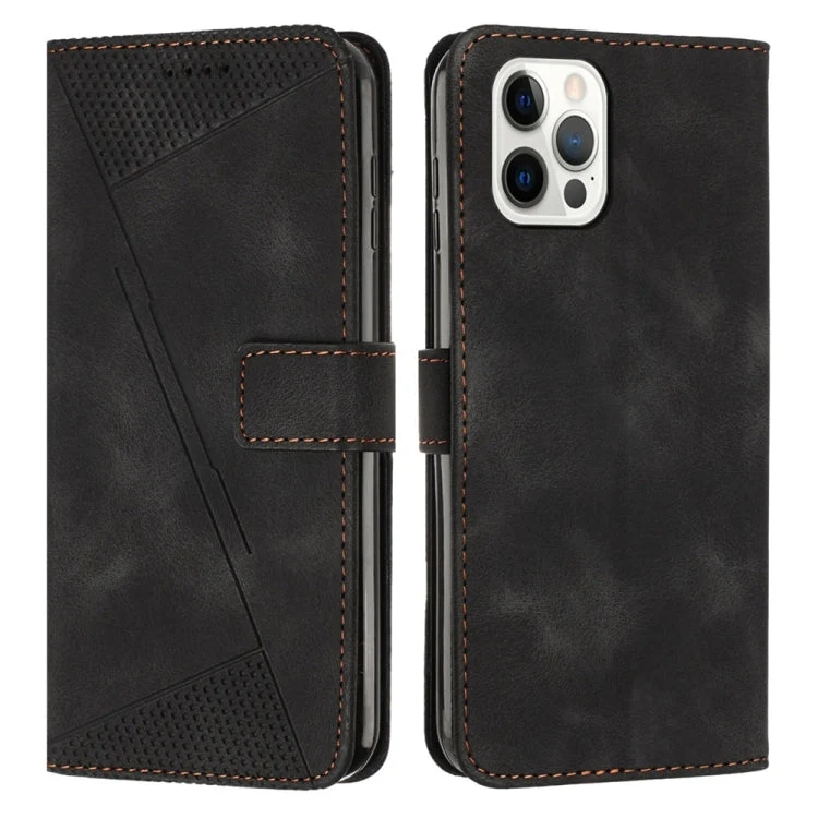 Skanto | Für iPhone 13 Pro Max Dream Triangle Leder-Handyhülle mit Schultergurt (Schwarz)