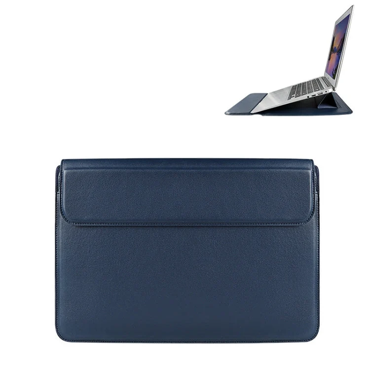 Skanto | PU08DZ Leder-Laptop-Hülle mit Standfunktion, Größe: 14,1-15,4 Zoll (Saphirblau)