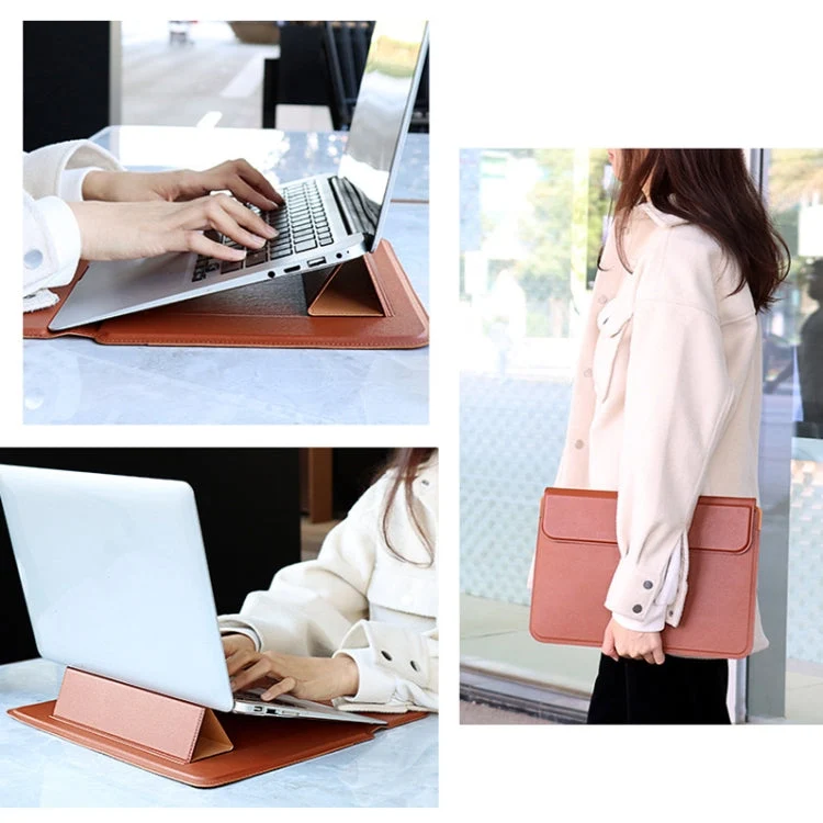 Skanto | PU08DZ Leder-Laptop-Hülle mit Standfunktion, Größe: 14,1-15,4 Zoll (Saphirblau)