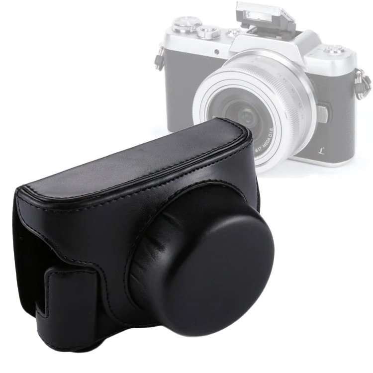 Skanto | PU-Leder Vollkörper-Kameratasche mit Riemen für Panasonic Lumix GF7 / GF8 / GF9 (12-32mm / 14-42mm Objektiv)(Schwarz)