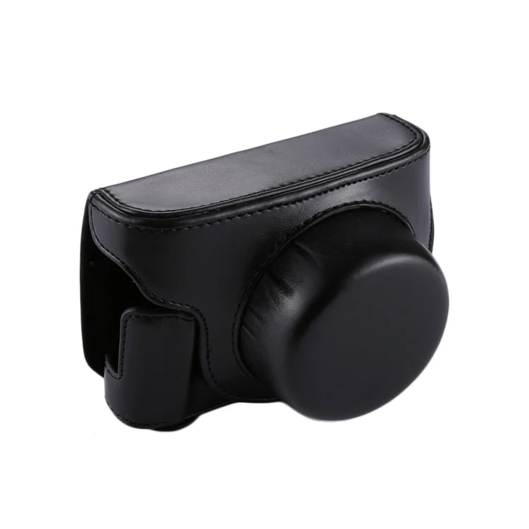 Skanto | PU-Leder Vollkörper-Kameratasche mit Riemen für Panasonic Lumix GF7 / GF8 / GF9 (12-32mm / 14-42mm Objektiv)(Schwarz)