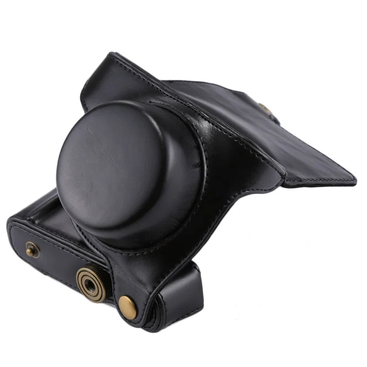 Skanto | PU-Leder Vollkörper-Kameratasche mit Riemen für Panasonic Lumix GF7 / GF8 / GF9 (12-32mm / 14-42mm Objektiv)(Schwarz)