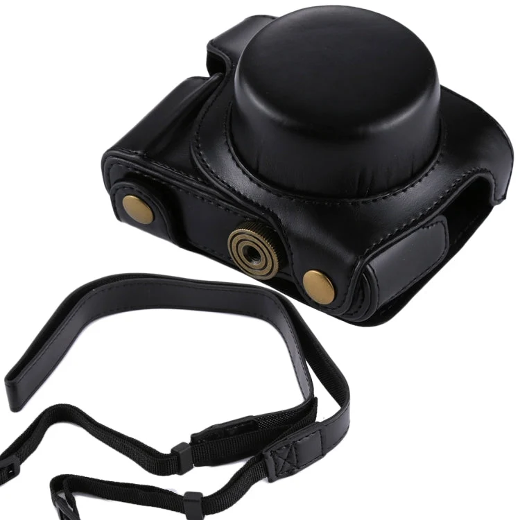 Skanto | PU-Leder Vollkörper-Kameratasche mit Riemen für Panasonic Lumix GF7 / GF8 / GF9 (12-32mm / 14-42mm Objektiv)(Schwarz)