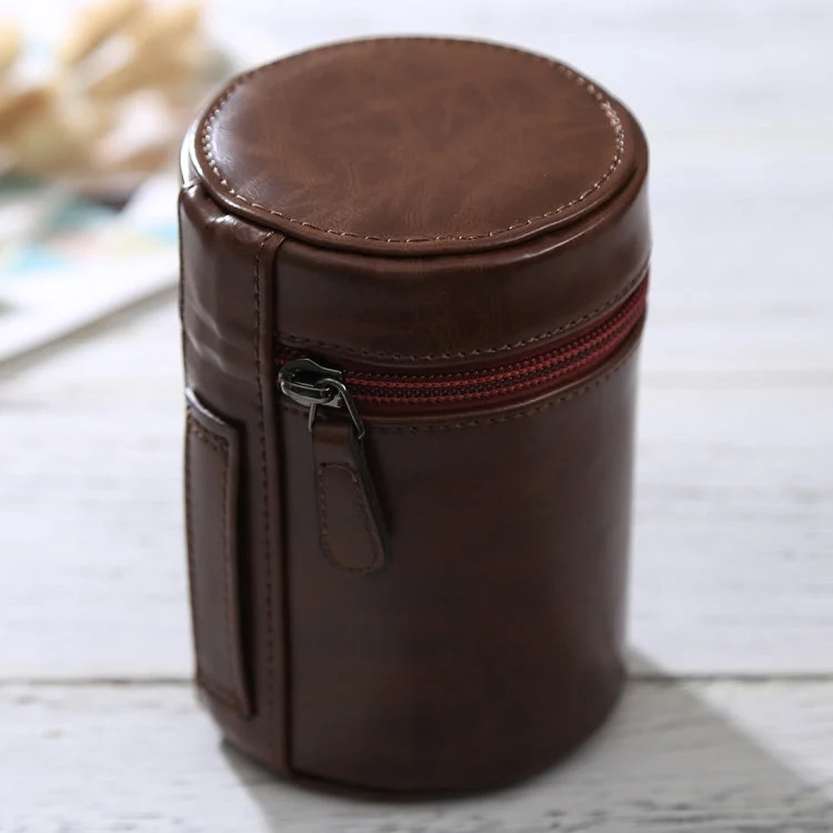Skanto | Mittlere Objektivtasche mit Reißverschluss aus PU-Leder für DSLR-Kameraobjektive, Größe: 13x9x9cm (Kaffee)