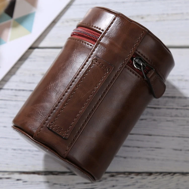 Skanto | Mittlere Objektivtasche mit Reißverschluss aus PU-Leder für DSLR-Kameraobjektive, Größe: 13x9x9cm (Kaffee)