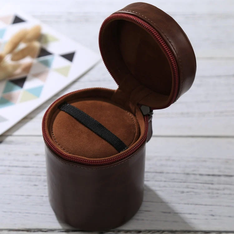 Skanto | Mittlere Objektivtasche mit Reißverschluss aus PU-Leder für DSLR-Kameraobjektive, Größe: 13x9x9cm (Kaffee)