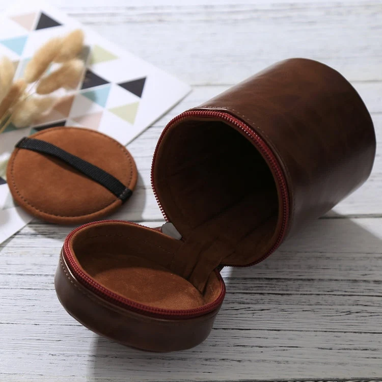 Skanto | Mittlere Objektivtasche mit Reißverschluss aus PU-Leder für DSLR-Kameraobjektive, Größe: 13x9x9cm (Kaffee)