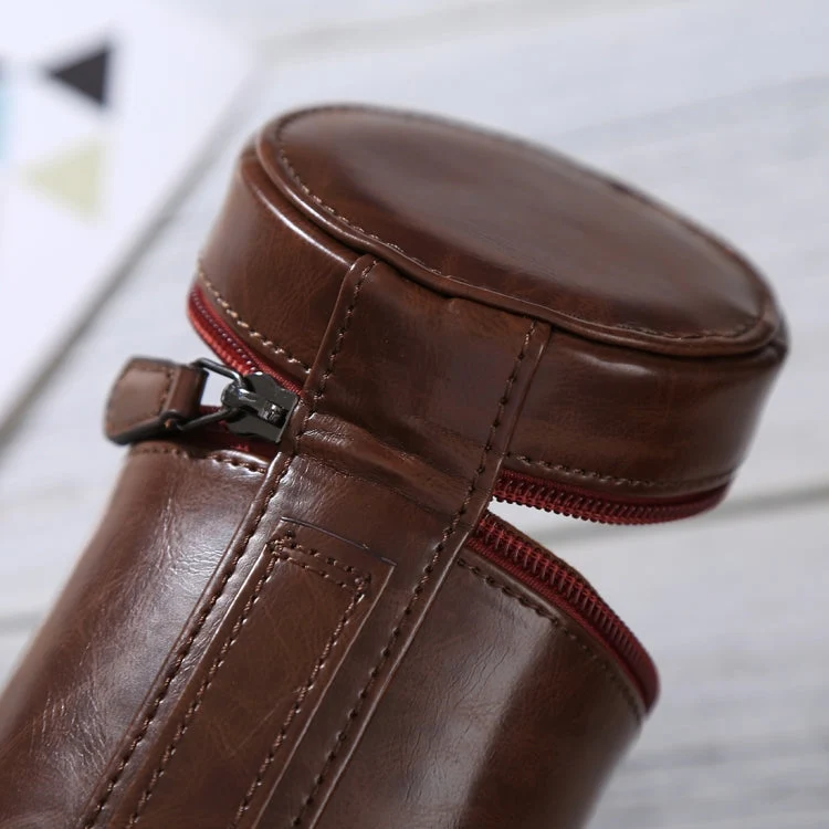 Skanto | Mittlere Objektivtasche mit Reißverschluss aus PU-Leder für DSLR-Kameraobjektive, Größe: 13x9x9cm (Kaffee)