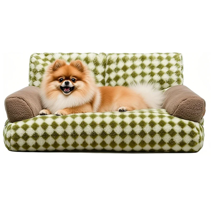Plüsch-Sofa-Hundebett mit Karomuster