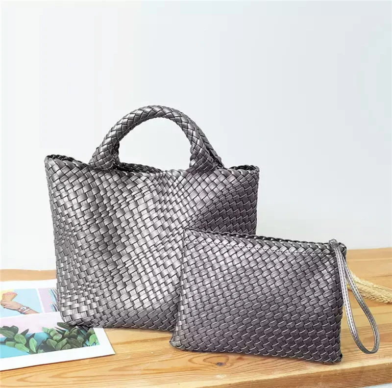 Elegante gewebte Handtasche mit abnehmbarer Clutch Skanto