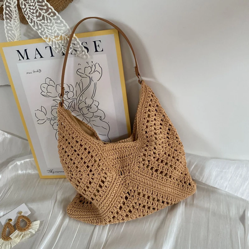 Handgemachte Häkeltasche mit Ledergriff Skanto