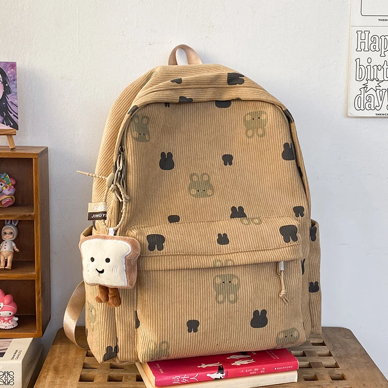 Niedlicher Cord-Schulrucksack mit Bärenmuster