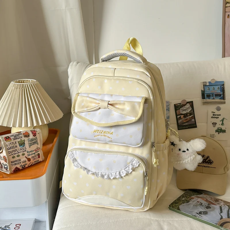 Charmanter Polka-Dot-Schulrucksack mit Schleife