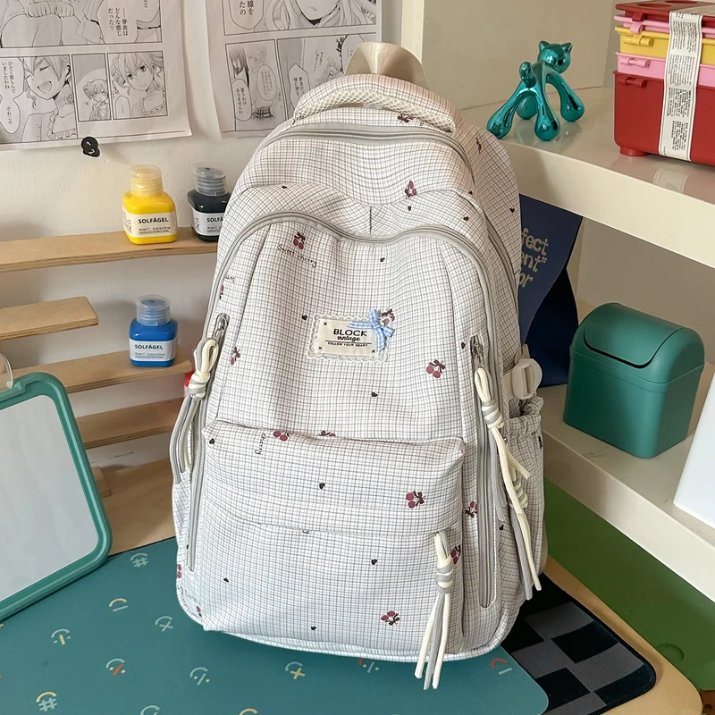 Blumen-Schulrucksack mit mehreren Taschen