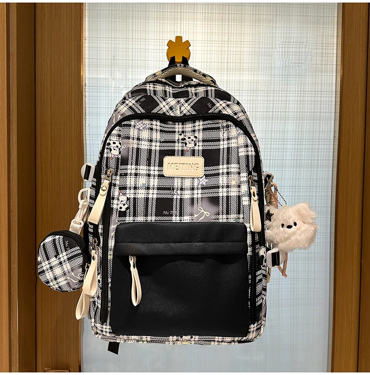 Multifunktionaler karierter Schulrucksack