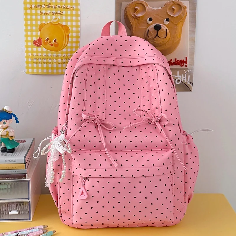 K Lässige Schultasche mit Polka-Dot-Muster