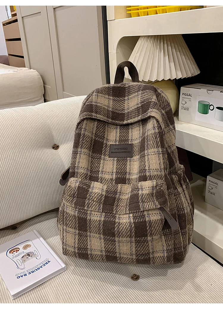 Gemütlicher Karierter Schulrucksack