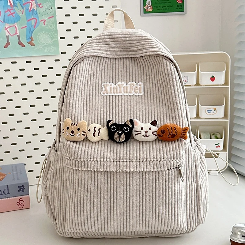 Cord-Schulrucksack mit Katzen-Dekor