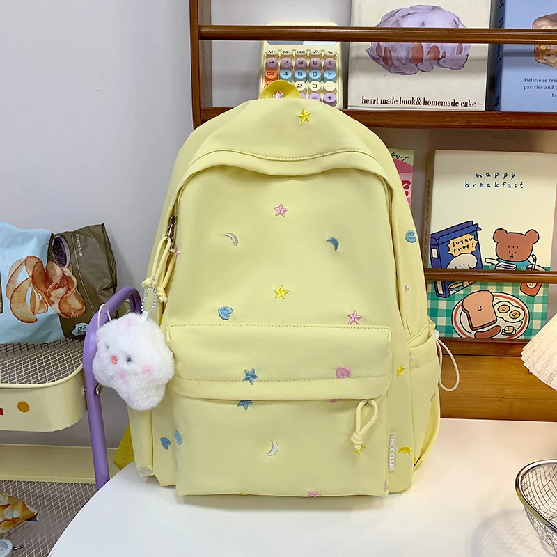 Bestickter Schulrucksack mit Stern- und Mondmuster