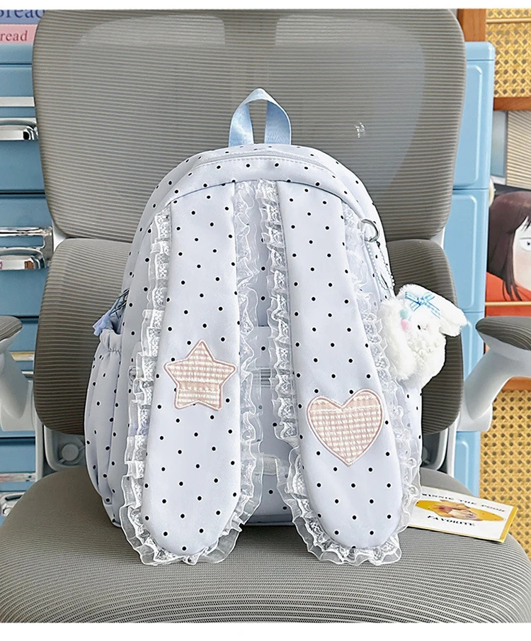 Schulrucksack für Mädchen mit verspielten Hasenohren und Tupfenmuster