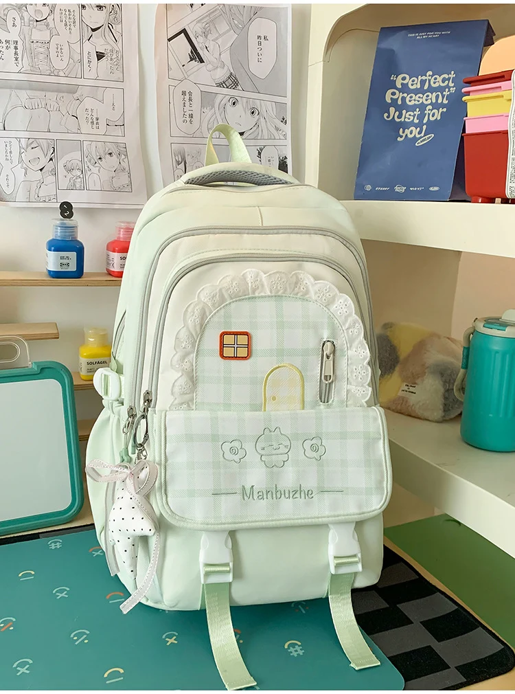 Schulrucksack für Mädchen mit verspieltem Karomuster