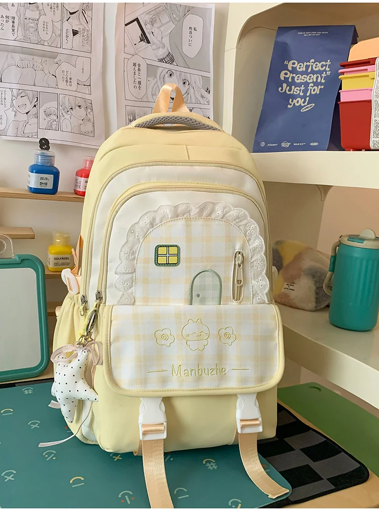 Schulrucksack für Mädchen mit verspieltem Karomuster