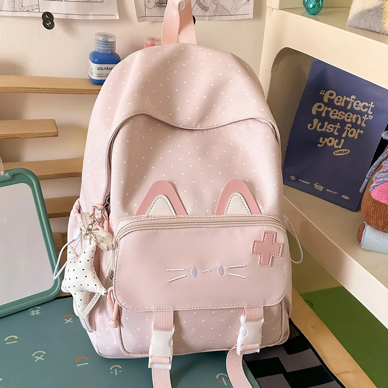 Niedlicher, strapazierfähiger Schulrucksack mit Katzenmotiv